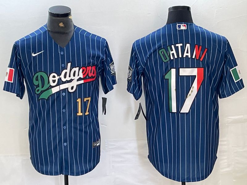 Men Los Angeles Dodgers #17 Ohtani Blue Stripe Nike Game MLB Jersey style 24